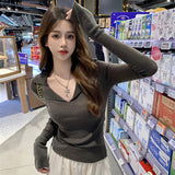 Waxy Polo Neckline Sweater Slim And Slim Vintage Sweater Women Wear A Bottomed Blouse With Long Sleeves In Early Autumn-Outfit