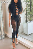 Sheer Mesh Hot Drill See Through Romper Summer Clothes for Women 2023 Sleeveless Front Hollow Party Clubwear