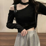 Shirt Design Popular Shoulder Hanging Neck Women's Autumn Dress Version Of 2025 New Slim Long Sleeve