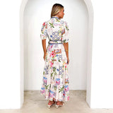 Women's Explosive Cotton Flowers Printed With Short-Sleeved Dress