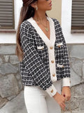 Black Plaid Sweater 2022 Women Loose Casual Pockets Cardigan Winter Spring Outwear Female Tops Femme Chandails