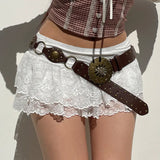 Toloer Girl Wind Pure Desire Lace Double Layer Super Short Skirt Pants Low Waist Pure Color Wood Ear A Word Skirt Pants-Outfit