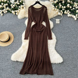 Slebock Crochet Dress Women's Waist Show Thin Sleeve Skirt Inside The Bottom Sling Skirt Two