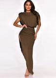 Elegant Sleeveless Ruched Split Irregular Party Dress 703-0-Outfit