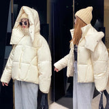 2022 Winter Women Down Parkas Loose Jackets Oversized Hooded Thicken Warm Padded Coat Female Winter Outwear Jacket