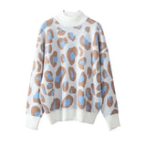 Print Half Turtleneck Sweater 2024 Fall / Winter Fashion Trend Loose Featured Animal Print Sweater-Outfit