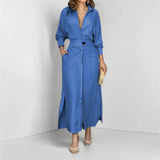 New Temperament Female Commuter With Solid Color To Close Waist Long Sleeve Irregular Shirt Dress
