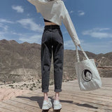 Toloer Jeans Women's Loose Straight Autumn Dress 2024 New High Waist Show Skinny Pants Black And Gray Daddy Turnip Pants-Outfit