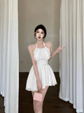 Sexy Dresses Women Sleeveless Halter Sweet Mesh Summer Backless Party Dress Bandage Elegant Female Fashion-Outfit