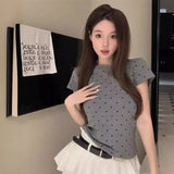 Toloer Polka Dot Round Collar Short Sleeved T Shirt Women's Wear 2024 Summer Short Slim Show Thin With Casual Student