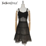 Sexy Hollow Out Sling Dress For Women Square Collar Sleeveless High Waist Summer Dresses Female Fashion New