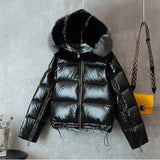 Bomber Jackets Women Winter 90% Duck Down Parkas Jackets Two Sides Wear Woman Puffer Female Hat Fur Hood Coat Harajuku
