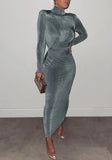 Winter Elegant High Neck Long Sleeve Long Maxi