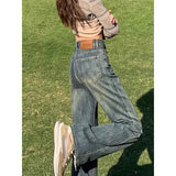 Toloer Tall Waist Straight Leg Jeans Female Spring Autumn New Pear-Shaped Figure Retro Show Thin Feeling Wide Leg Pants-Outfit