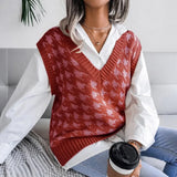 Toloer And Autumn New Sweater Women Casual Knitting Vest Thousand Bird Case Jacket Women's