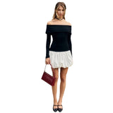 Autumn Women's Temperament Fashion Collar Long Sleeves And Shoulders Splicing Short Pony Dress Dress