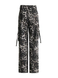 Toloer And Summer 2024 New Leopard Print Multi-Pocket Decorative Design Feel Tooling Denim Casual Pants Women-Outfit