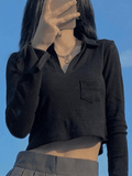Long Sleeve Rib Knit Crop Top-Outfit