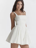 White Backless Bow Mini Dress-Outfit