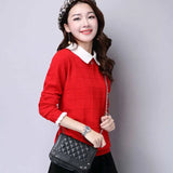 Oversized Sweater Pull Femme 2023 Autumn Winter Solid Knitted Pullover Long Sleeve Doll Collar Knitwear Jumper