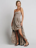 Summer New Women's Suspender Dress Fashion Sexy Backless Hanging Neck Big Swing Ruffle Lace Up Women's Beach Skirt