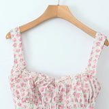 New Spring Style Printed Pleated Slim Mini Sling Dress-Outfit