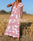 Ladies Style V-Neck Loose Waist Dress 2025 Summer Fashion New Set Long