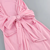 Pink One Shoulder Back Tie Up Maxi Dress-Outfit