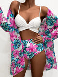 Toloer New 2024 Bikini Gathers The Sexy Mesh Three-Piece Split Print Swimsuit