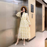 Long-Sleeved Broken Flower Dress-Outfit