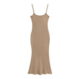 Trendy Women's Dress Hot Girls Sexy Basic Solid Color High Waist Show Thin Medium-Long Halter Skirt Hip Dress-Outfit