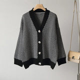 Single Breasted V Neck Women Button Black Christmas Tree Cardigan Sweater Knitted Loose Oversized Jumper Top Jacket
