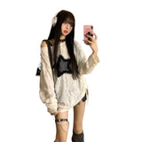 Autumn Gray Round-Neck Long-Sleeved T-Shirt Women's Lazy Style Loose Hole Star Blouse-Outfit