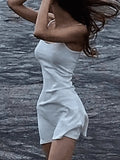White Summer Beach Mini Dress-Outfit