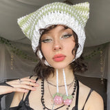Toloer New Knitted Hat Fox Ear Devil Horn Striped Wool Hat Female-Outfit