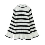Black-And-White Striped High-Necked Pullover In Autumn-Outfit