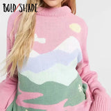Bold Shade Skater Girl Style Y2K Sweaters Pastel Aesthetic Knitting Graphic Printing Loose Pullover Sweater Indie Women