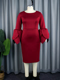 Temperament Style Dress Personality Petal Sleeve Round Neck-Waisted Dress