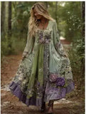 Printed Summer Long-Sleeved Dress Art Retro