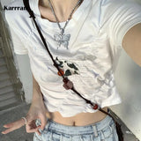 Korean Fashion Irregular Crop Top Grunge Fairycore Print T-shirts Japanese Kawaii Chic Designer Clothes E-girls Y2k