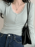 Lace Trim Knit Long Sleeve Crop Top-Outfit