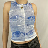Harajuku Eyes Print T-shirt Long Sleeve Women Crop Top Y2K Aesthetic Sweats Tess Gothic Punk Style Tshirt