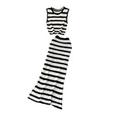 Toloer And Summer Pure Desire Gentle Wind Temperament Suit Female Hollow Out Sleeveless Short Vest Fishtail Skirt Two