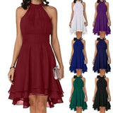 New Fashion Pure Color Temperament Women's Sexy Out-Shoulder Sleeveless Round Collar Micro-Folding Waist Repair
