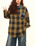 Toloer Advanced Sense Outside Wear Plaid Shirt Female Autumn New Style Loose Recreational All-Match Yellow Plaid