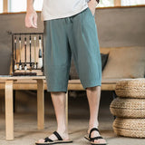Shorts Men Summer Cotton Linen Retro Trend Horse Pants Wear Linen Casual Sports Loose Seven Points Beach Pants-Outfit