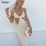 Boho Vacation Knitted Maxi Dresses for Women Summer 2023 Elegant Sexy Party Cut Out Backless Bodycon