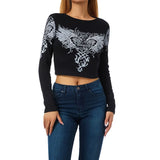 Women Gothic T-shirts Crop Tops Fall Winter y2k Clothes 2024 Fashion Classic Slim Long Sleeve Print Streetwear Tops-Outfit