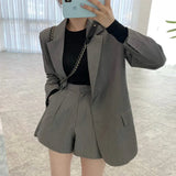 Office Lady Blazer Suits Spring Summer 2021 Two Piece Sets Long Sleeve Coat and High Waist Shorts Casual Pants 2 Piece