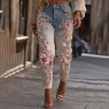 Women's Jeans Women's Trousers Color Flowers 3D Three-Dimensional Printed